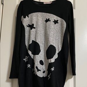 Allegra K Black Tunic with Silver Skull Graphic